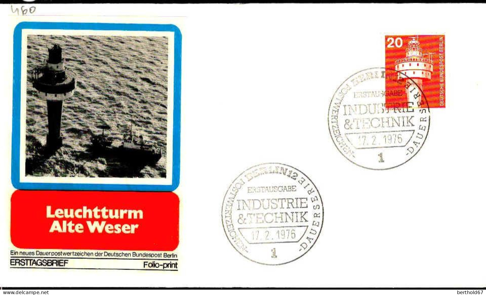 Berlin Poste Obl Yv:460 Mi:496 Leuchtturm (TB Cachet à Date) Fdc Berlin 17-2-75 - 1971-1980
