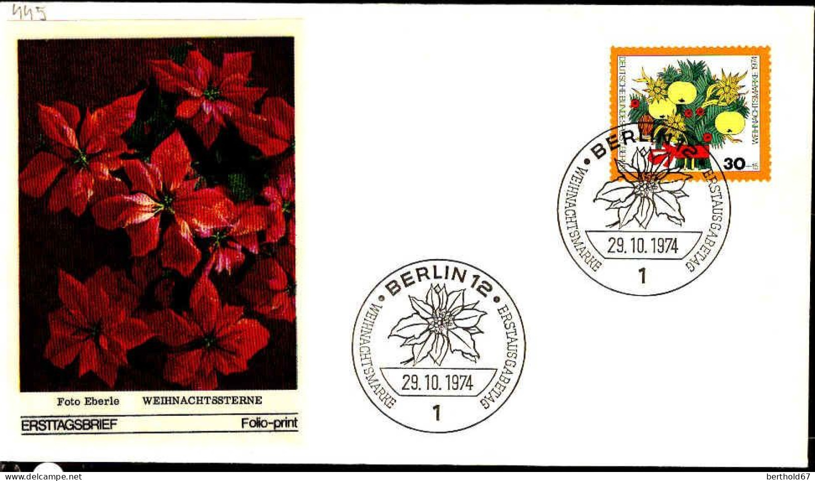 Berlin Poste Obl Yv:445 Mi:481 Weihnachtsmarke Bouquet De Noël (TB Cachet à Date) Fdc Berlin 29-10-74 - 1971-1980