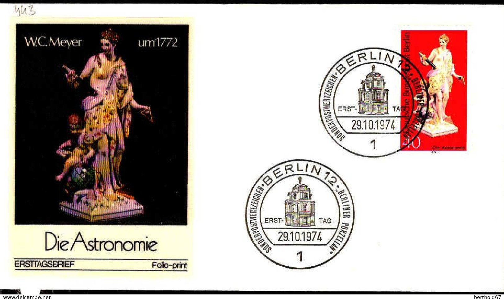 Berlin Poste Obl Yv:443 Mi:479 Die Astronomie (TB Cachet à Date) Fdc Berlin 29-10-74 - 1971-1980