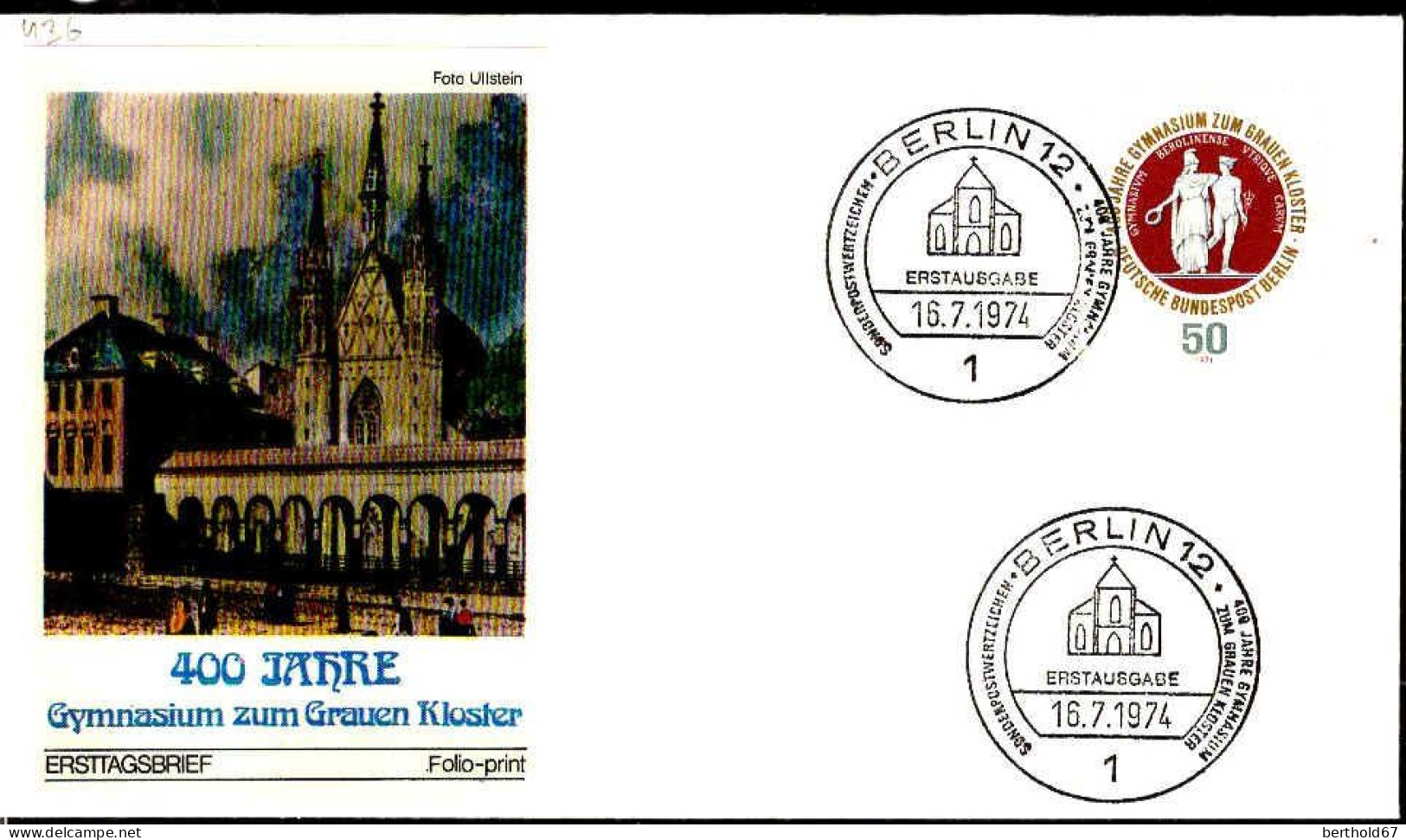 Berlin Poste Obl Yv:436 Mi:472 Athena & Hermes (TB Cachet à Date) Fdc Berlin 16-7-74 - 1971-1980