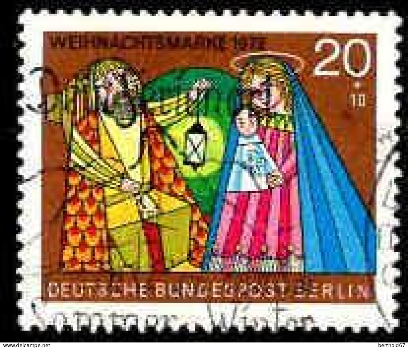 Berlin Poste Obl Yv:405 Mi:441 Weihnachtsmarke La Sainte Famille (Belle Obl.mécanique) - Gebruikt