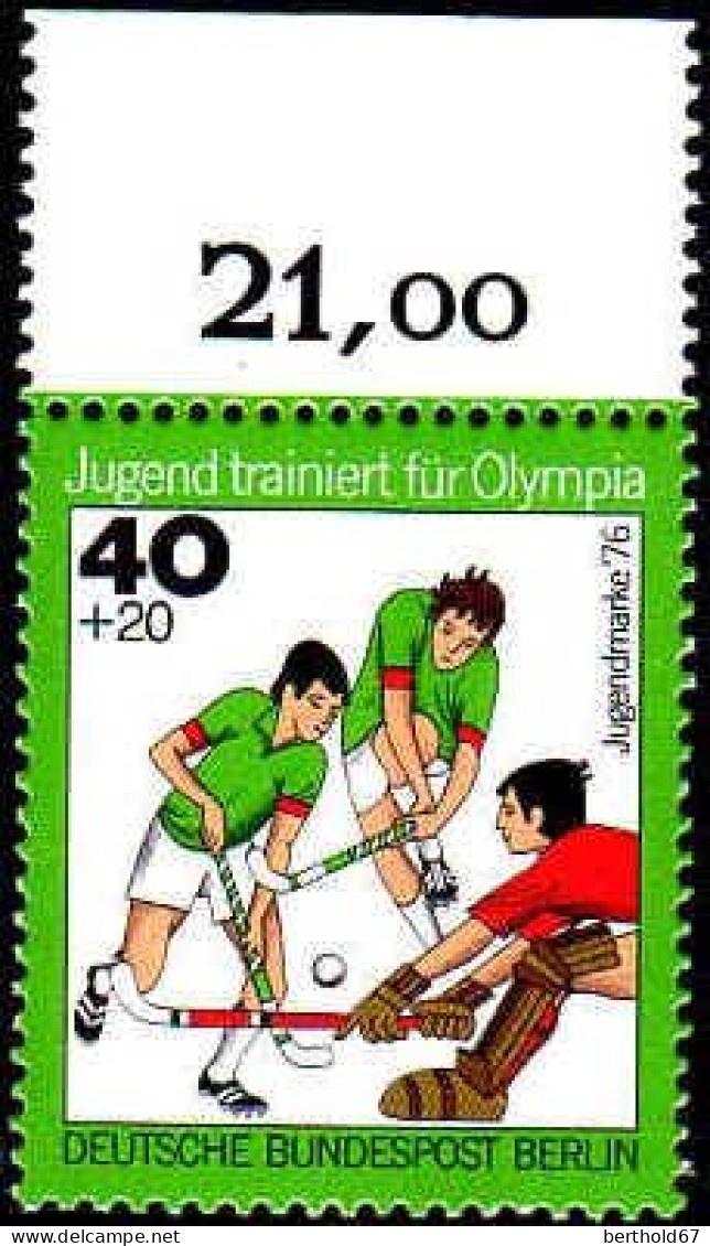 Berlin Poste N** Yv:482 Mi:518 Jugendmarke Hockey Sur Glace Bord De Feuille - Nuovi