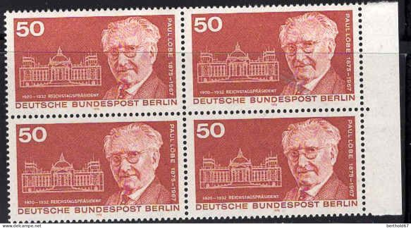 Berlin Poste N** Yv:478 Mi:515 Paul Löbe Homme Politique (Bloc De 4) - Unused Stamps