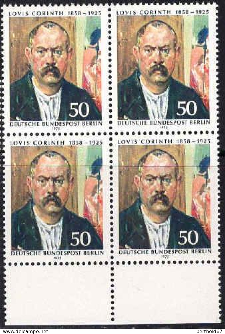 Berlin Poste N** Yv:473 Mi:509 Louis Corinth Peintre (Bloc De 4) - Unused Stamps