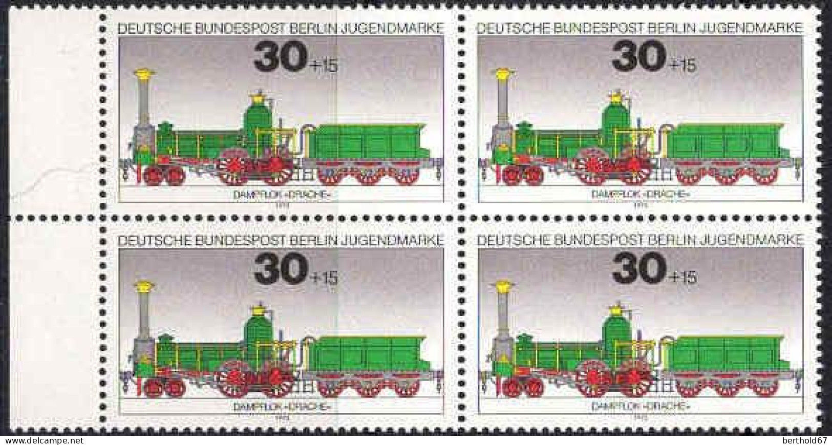 Berlin Poste N** Yv:452 Mi:488 Jugendmarke Dampflok Drache Bloc De 4 Bord De Feuille - Unused Stamps