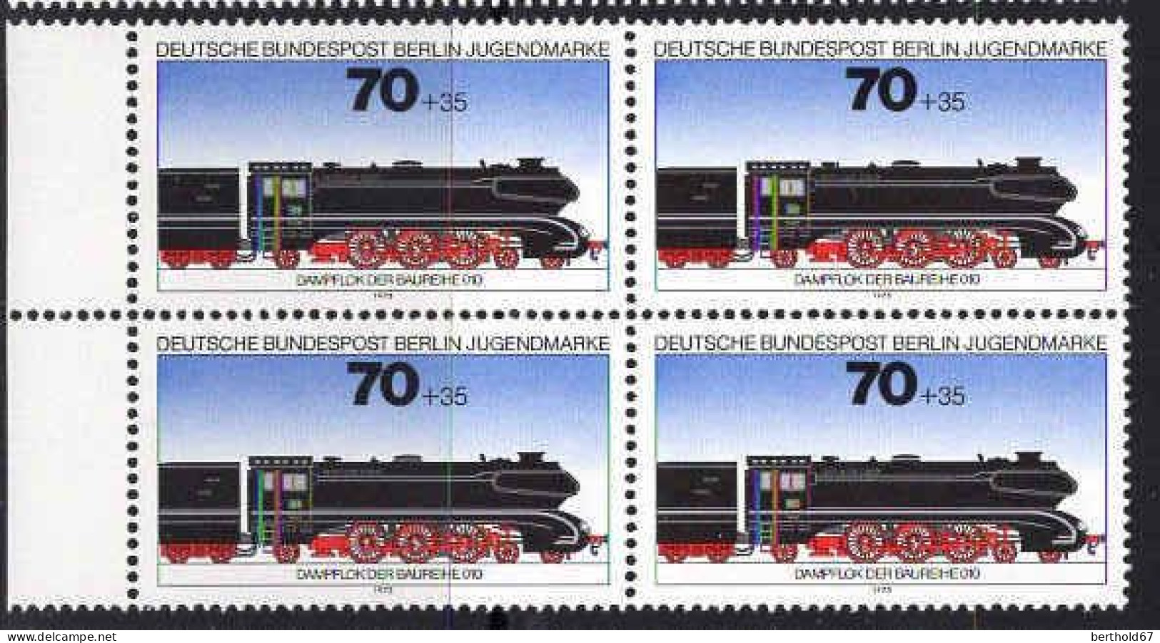 Berlin Poste N** Yv:455 Mi:491 Jugendmarke Dampflok Der Baureihe 010 Bloc De 4 Bord De Feuille - Unused Stamps