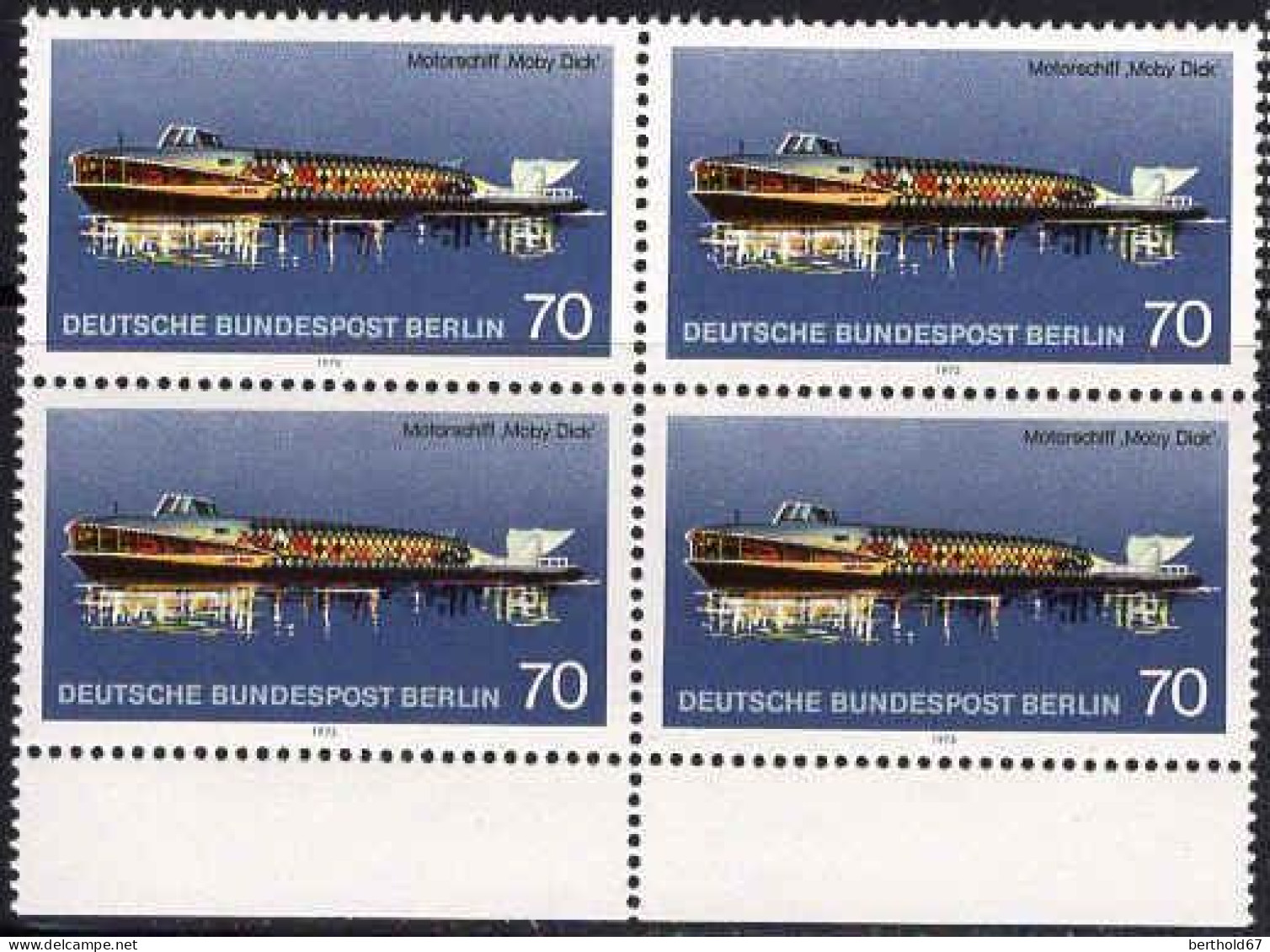Berlin Poste N** Yv:451 Mi:487 Motorschiff Moby Dick Bloc De 4 Bord De Feuille - Unused Stamps