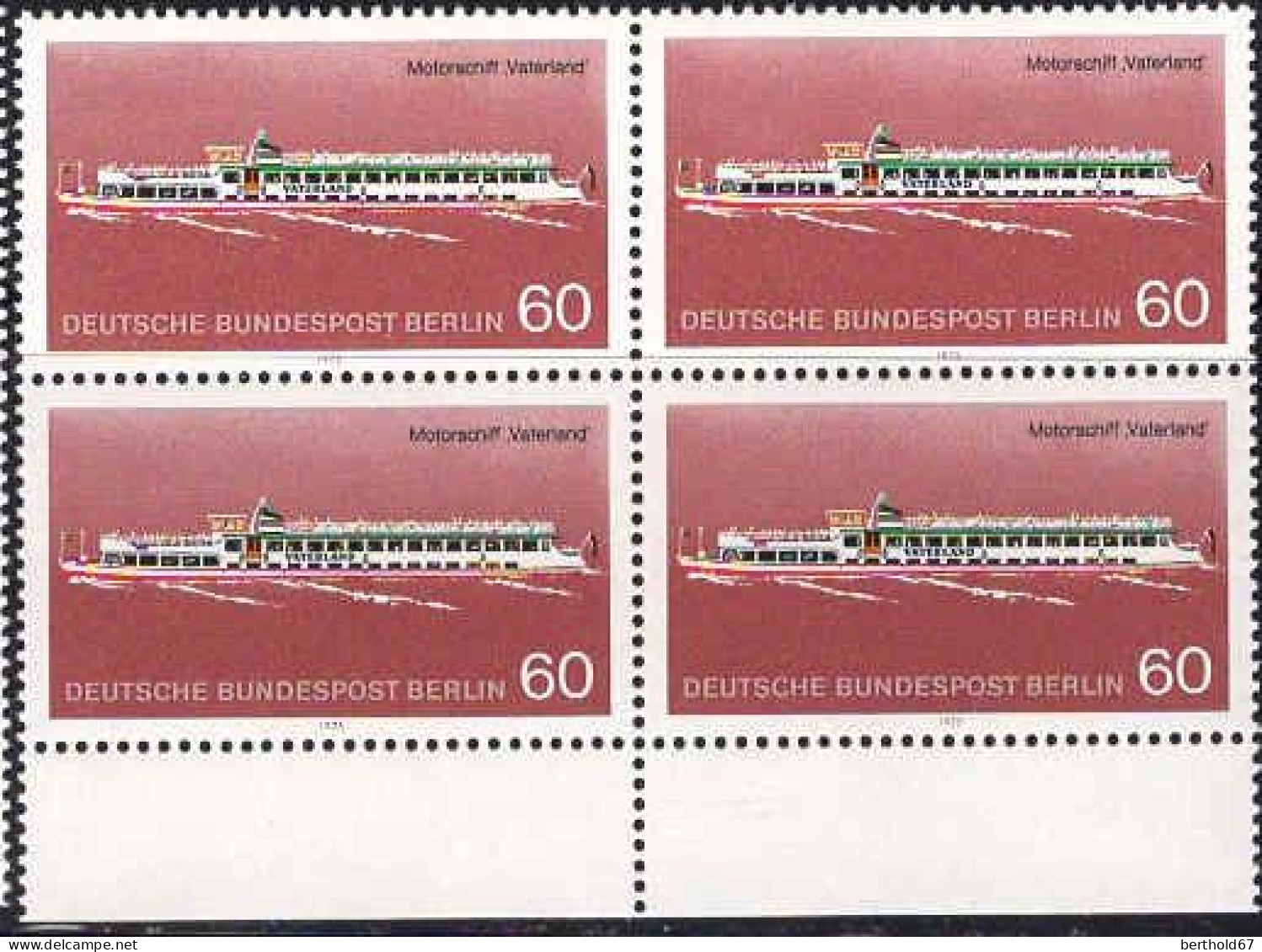 Berlin Poste N** Yv:450 Mi:486 Motorschiff Vaterland Bloc De 4 Bord De Feuille - Unused Stamps