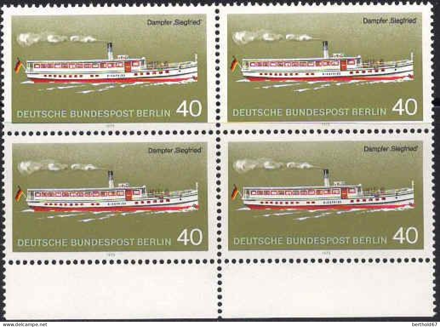 Berlin Poste N** Yv:448 Mi:484 Dampfer Siegfried Bloc De 4 Bord De Feuille - Unused Stamps