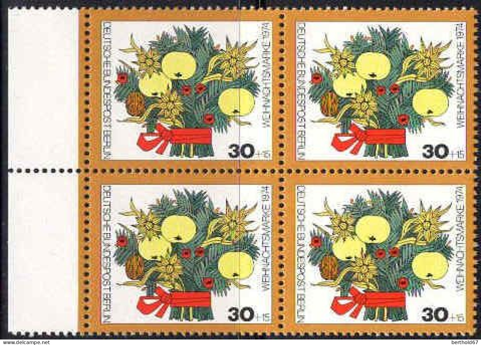 Berlin Poste N** Yv:445 Mi:481 Weihnachtsmarke Bouquet De Noël (Bloc De 4) - Unused Stamps