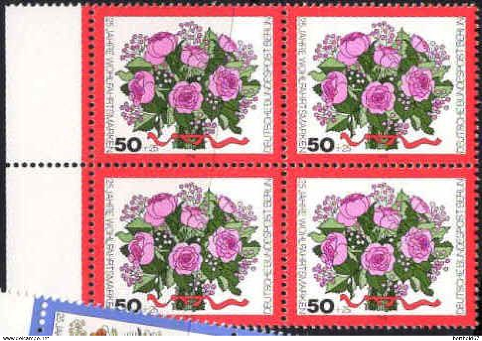 Berlin Poste N** Yv:439 Mi:475 Wohlfahrtspflege Roses Bloc De 4 Bord De Feuille - Unused Stamps