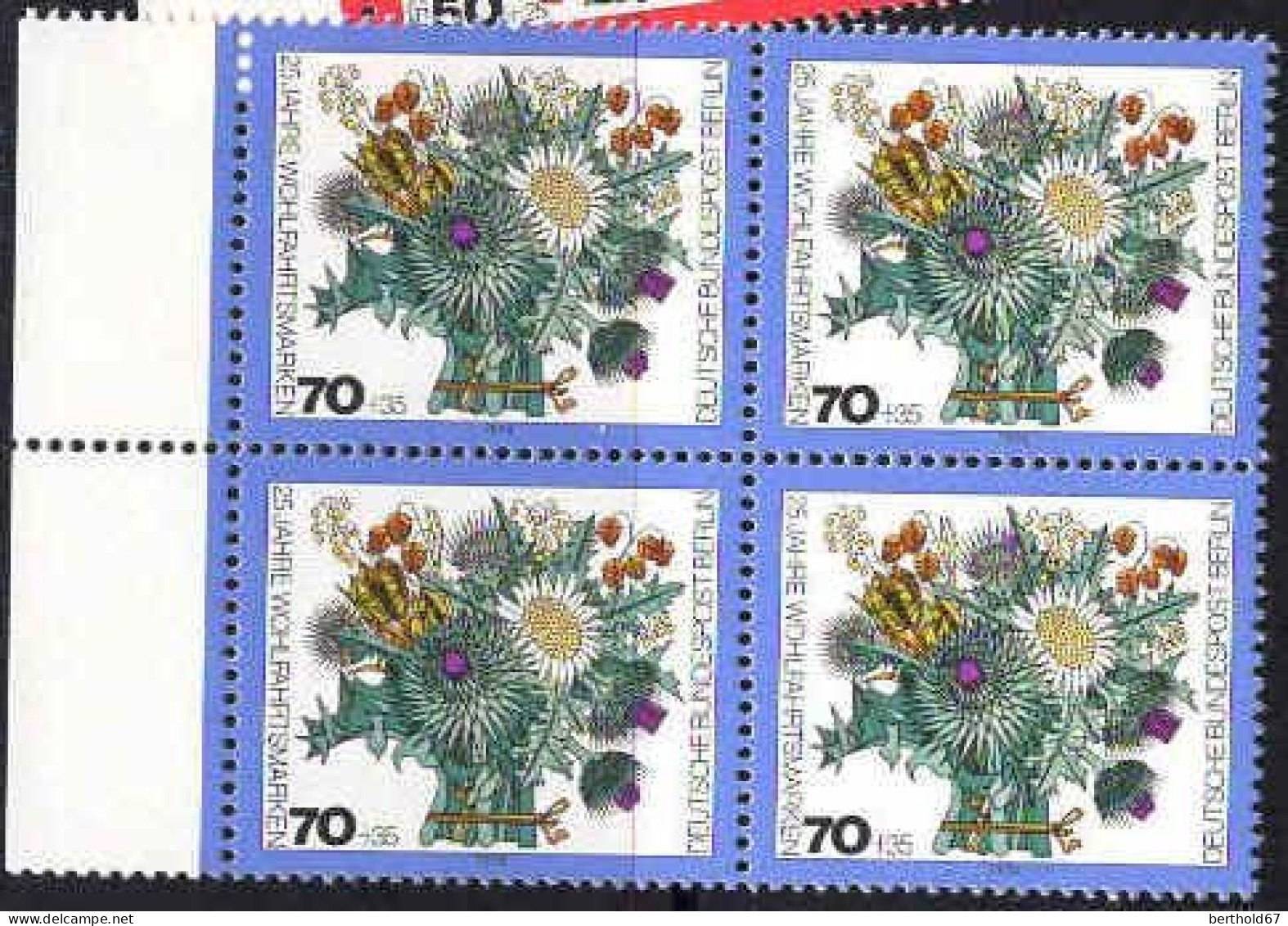 Berlin Poste N** Yv:440 Mi:476 Wohlfahrtspflege Fleurs D'hiver Bloc De 4 Bord De Feuille - Unused Stamps