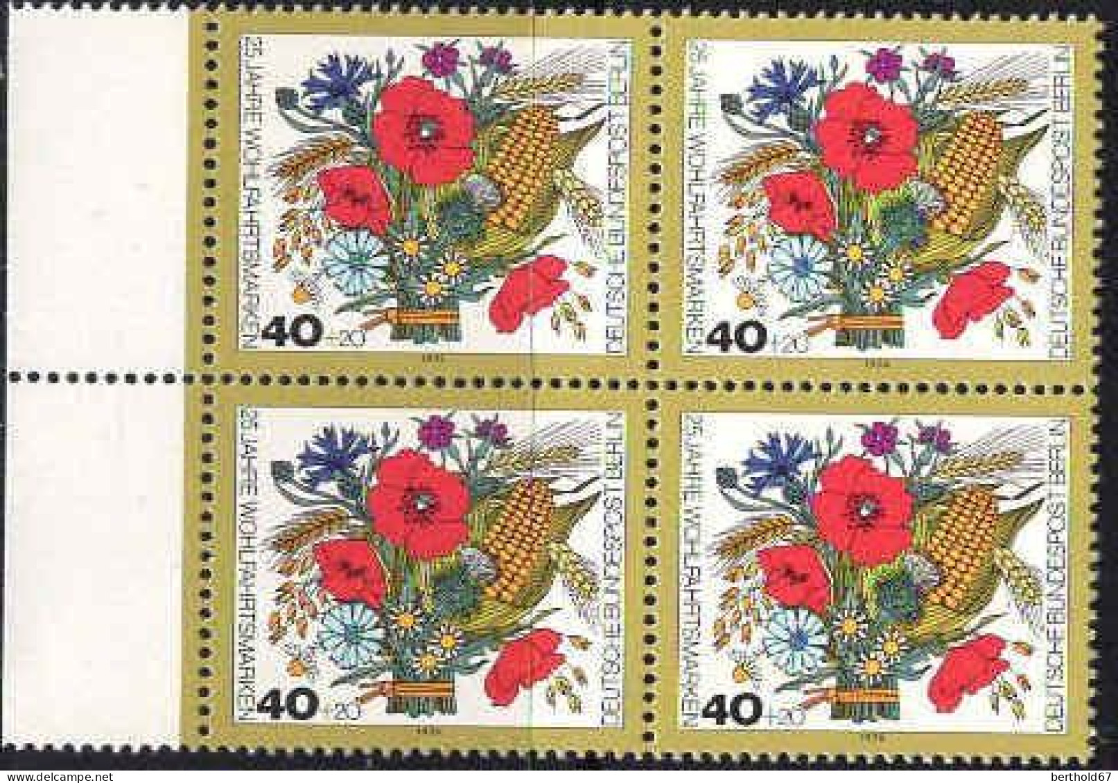 Berlin Poste N** Yv:438 Mi:474 Wohlfahrtspflege Fleurs D’été Bloc De 4 Bord De Feuille - Unused Stamps