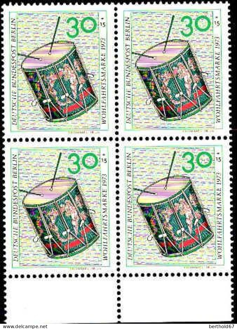 Berlin Poste N** Yv:424 Mi:460 Wohlfahrtsmarke Trommel 16.Jh Bloc De 4 Bord De Feuille - Unused Stamps