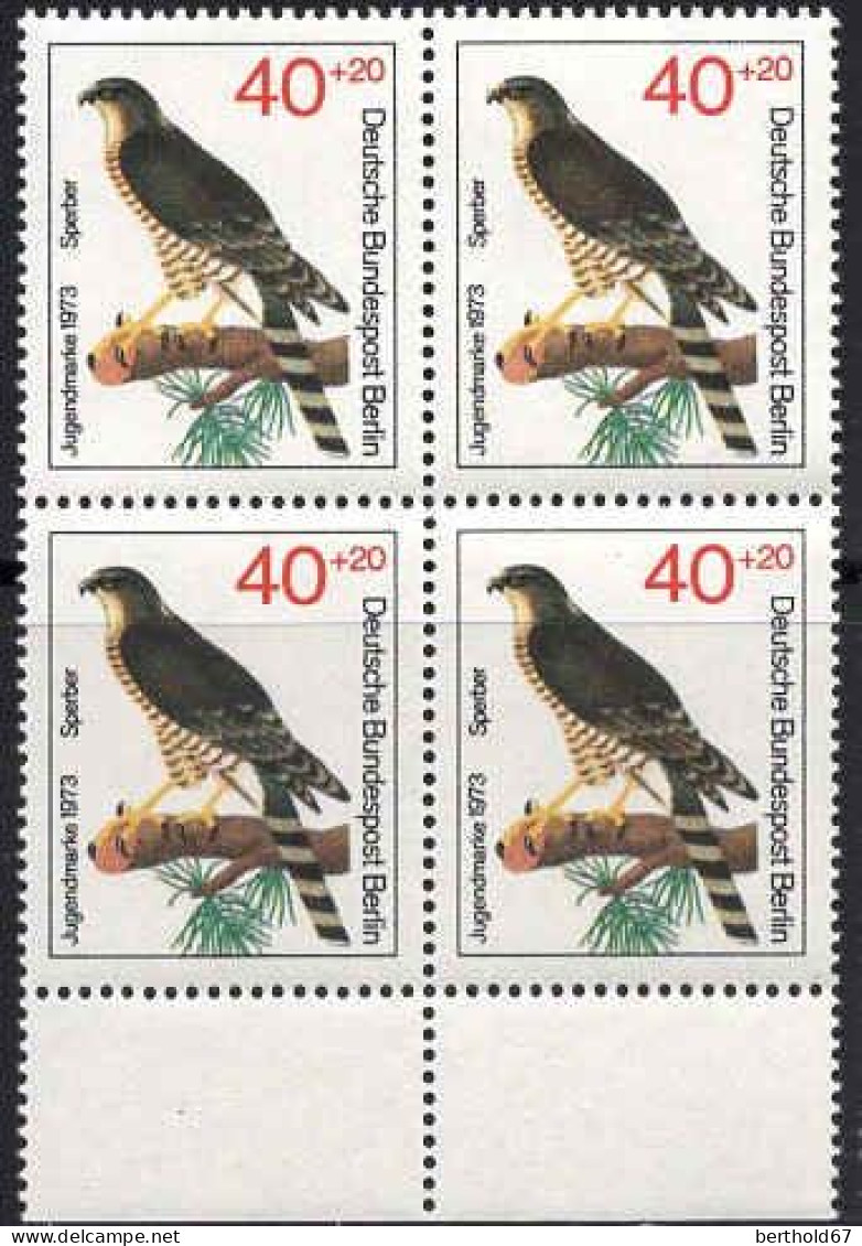 Berlin Poste N** Yv:409 Mi:444 Jugendmarke Sperber Bloc De 4 Bord De Feuille - Unused Stamps