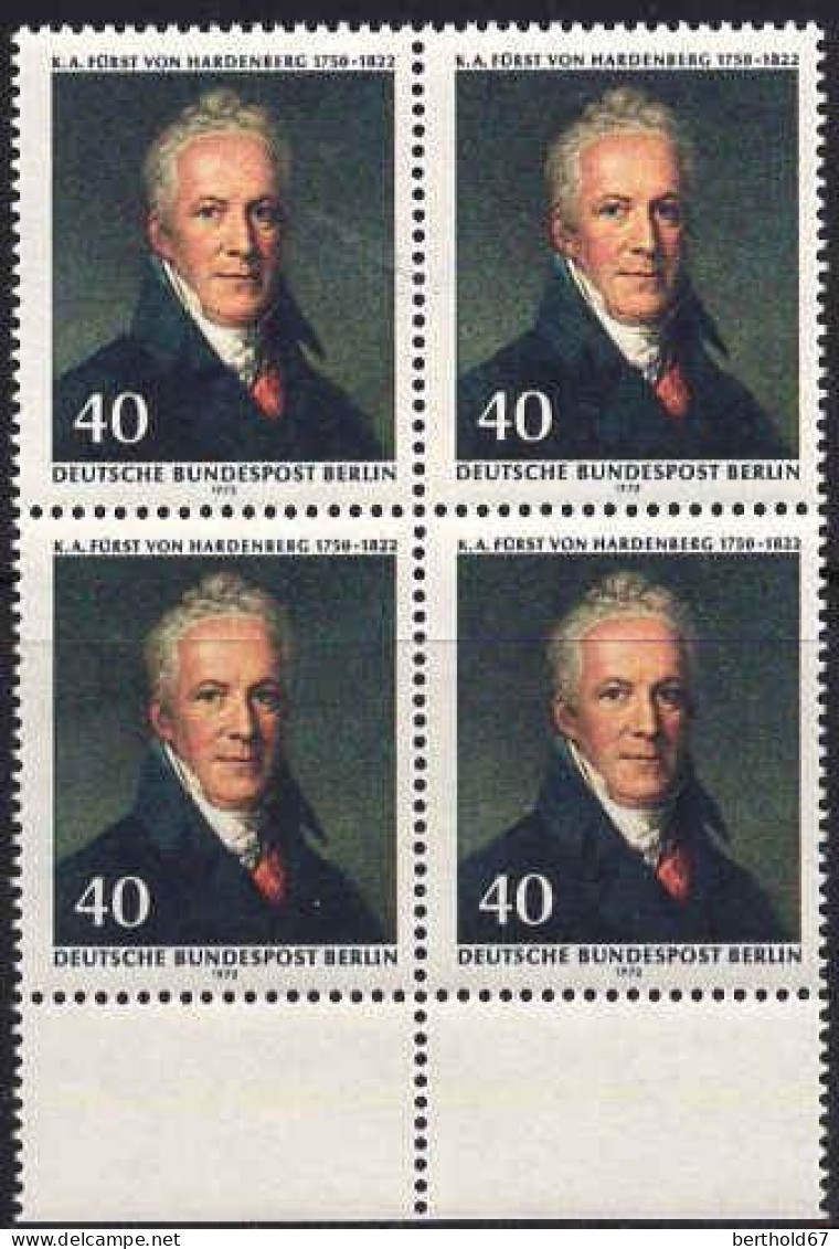 Berlin Poste N** Yv:406 Mi:440 Fürst Von Hardenberg Chancelier (Bloc De 4) - Unused Stamps