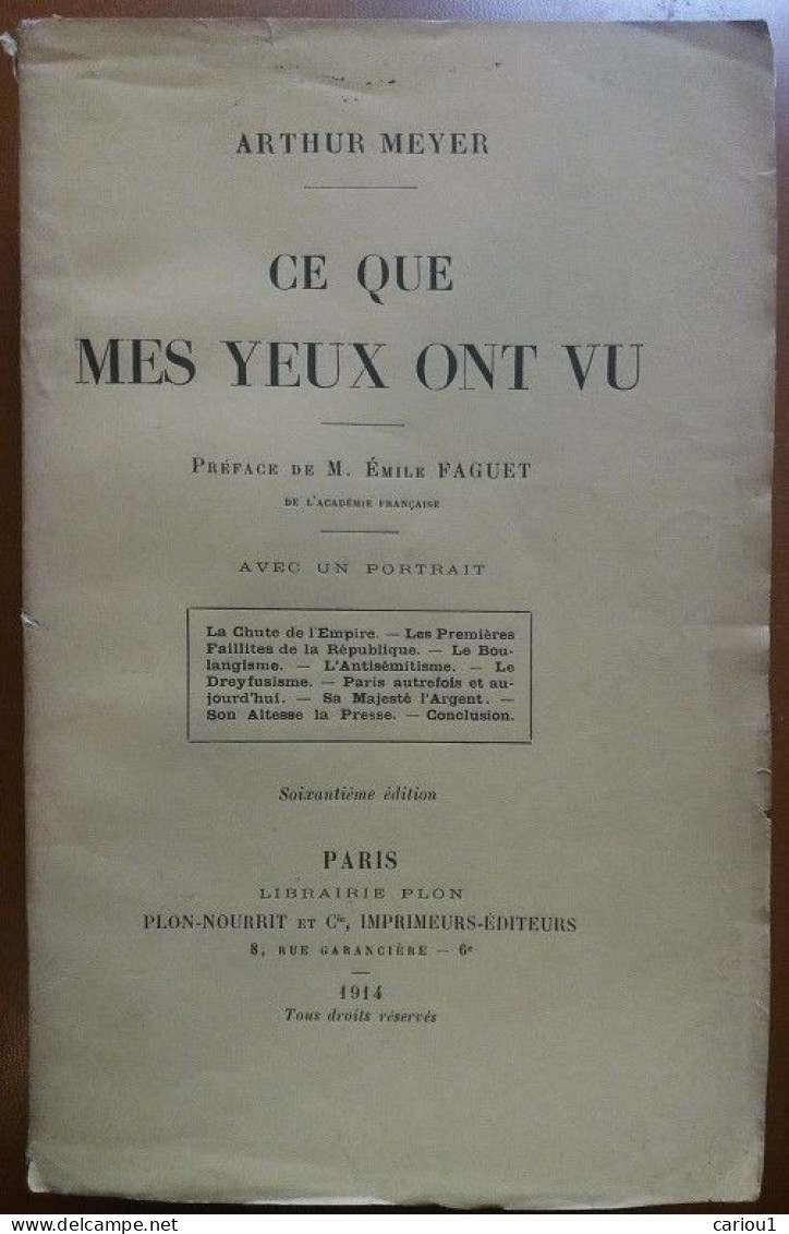 C1 JUDAICA Arthur MEYER - CE QUE MES YEUX ONT VU Epuise PORT INCLUS France - 1901-1940