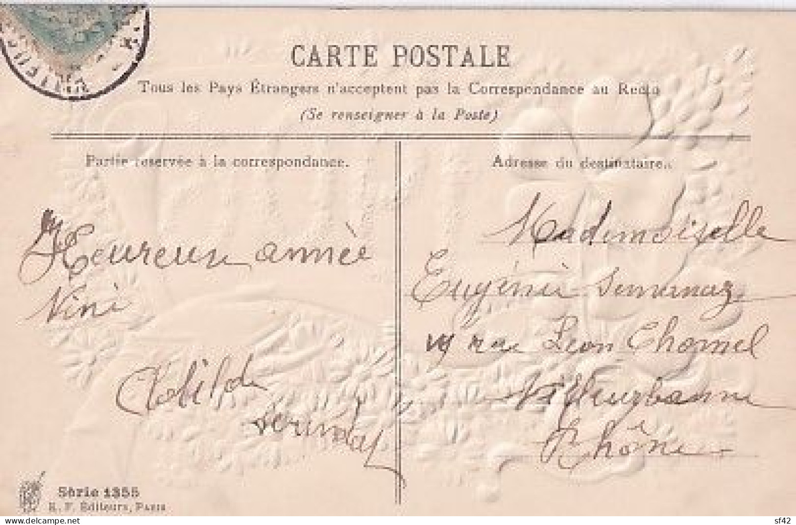 BONNE ANNEE 1906      MILLESIME + MAIN      CARTE EN RELIEF    KF 1355 - Nouvel An