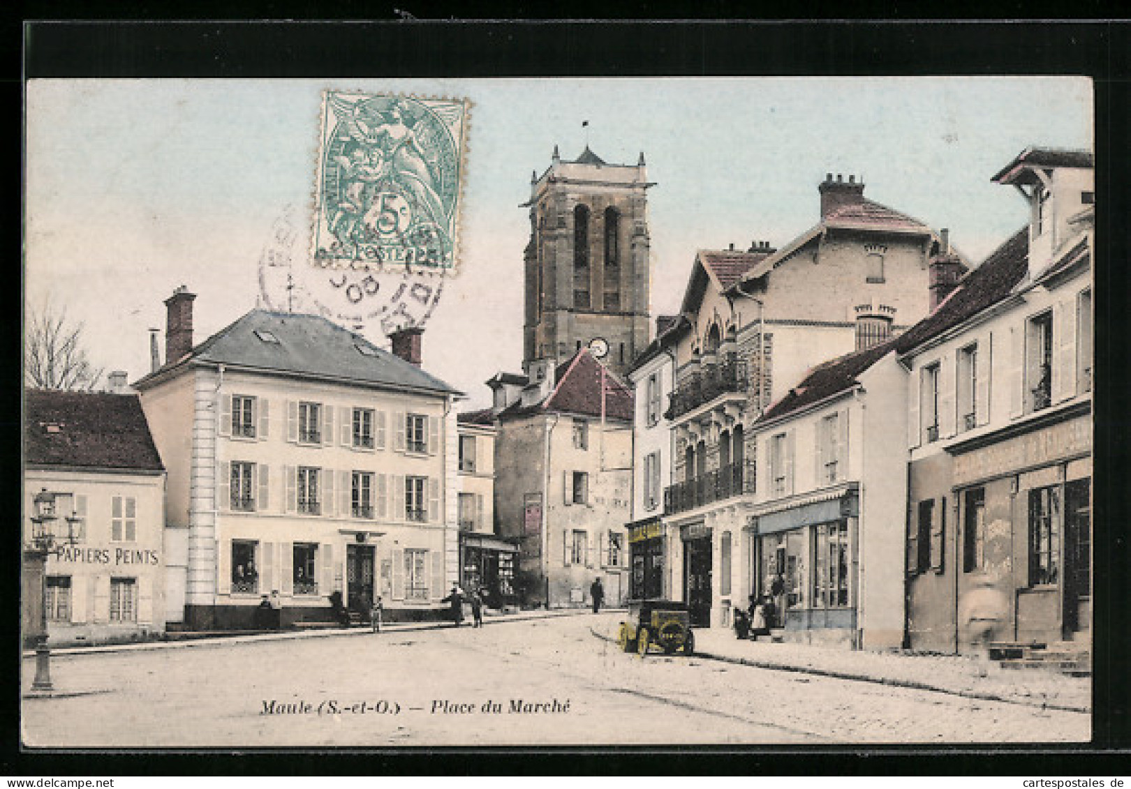 CPA Maule, L`Eglise, Place Du Marche  - Maule