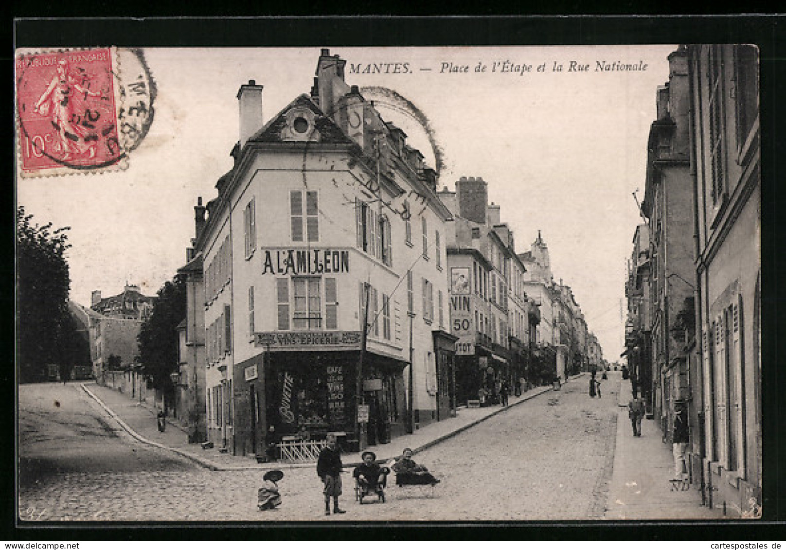 CPA Mantes, Place De L`Etape Et La Rue Nationale  - Autres & Non Classés