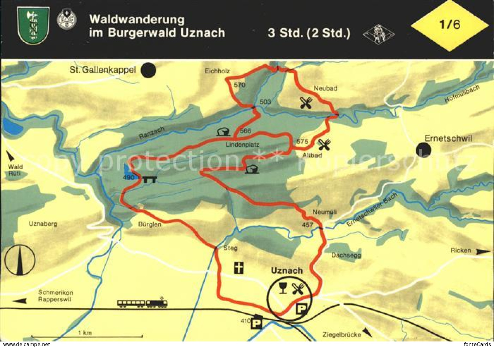 11891297 Uznach Waldwanderung Im Burgerwald Uznach Panoramakarte Uznach - Other & Unclassified