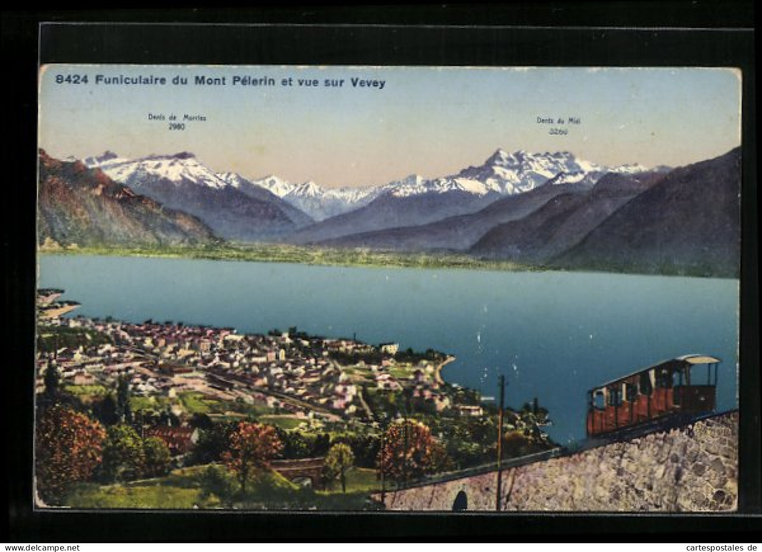 AK Vevey, Funiculaire Du Mont Pelerin Et Vue Sur Vevey, Bergbahn  - Autres & Non Classés