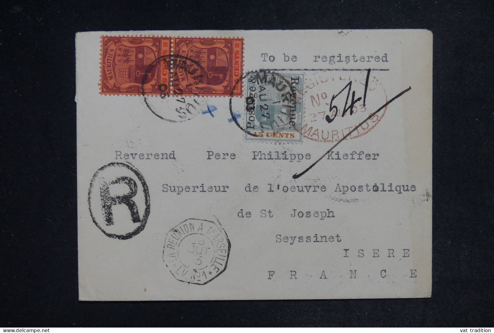 MAURICE -  Enveloppe En Recommandé Pour La France En 1903 Avec Cachet De Ligne Maritime - L 152456 - Mauritius (...-1967)
