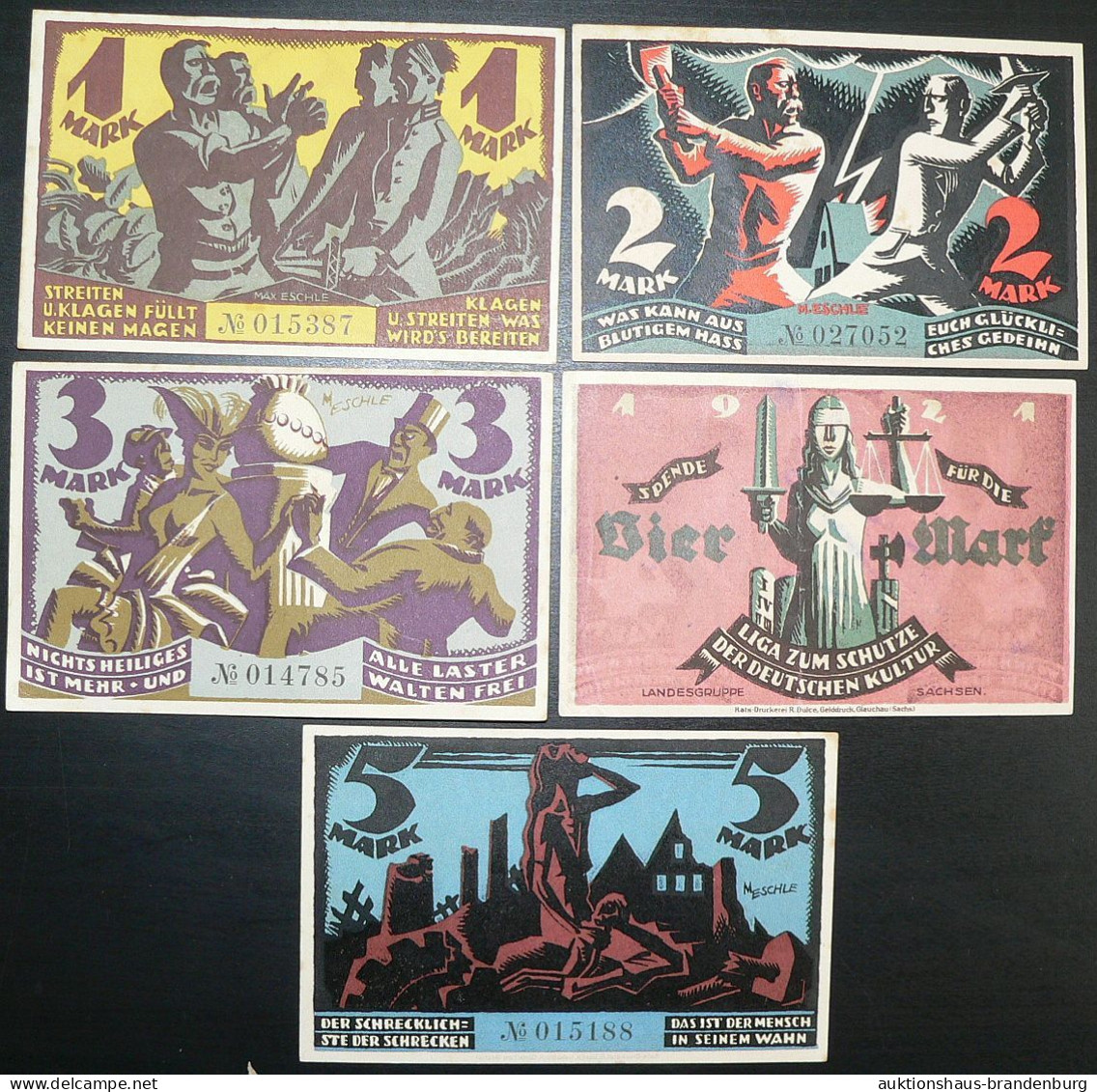 5x Glauchau: 1, 2, 3, 4 + 5 Mark O.D. - Liga Zum Schutze Der Dt. Kultur - Collections