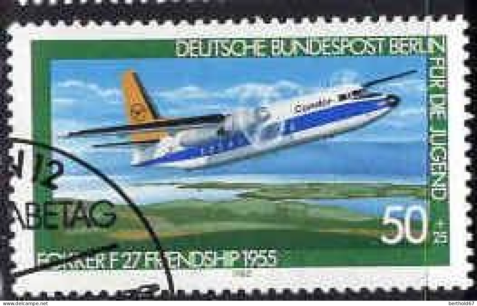 Berlin Poste Obl Yv:579 Mi:618 Für Die Jugend Fokker F27 Friendship 1955 (TB Cachet Rond) - Avions