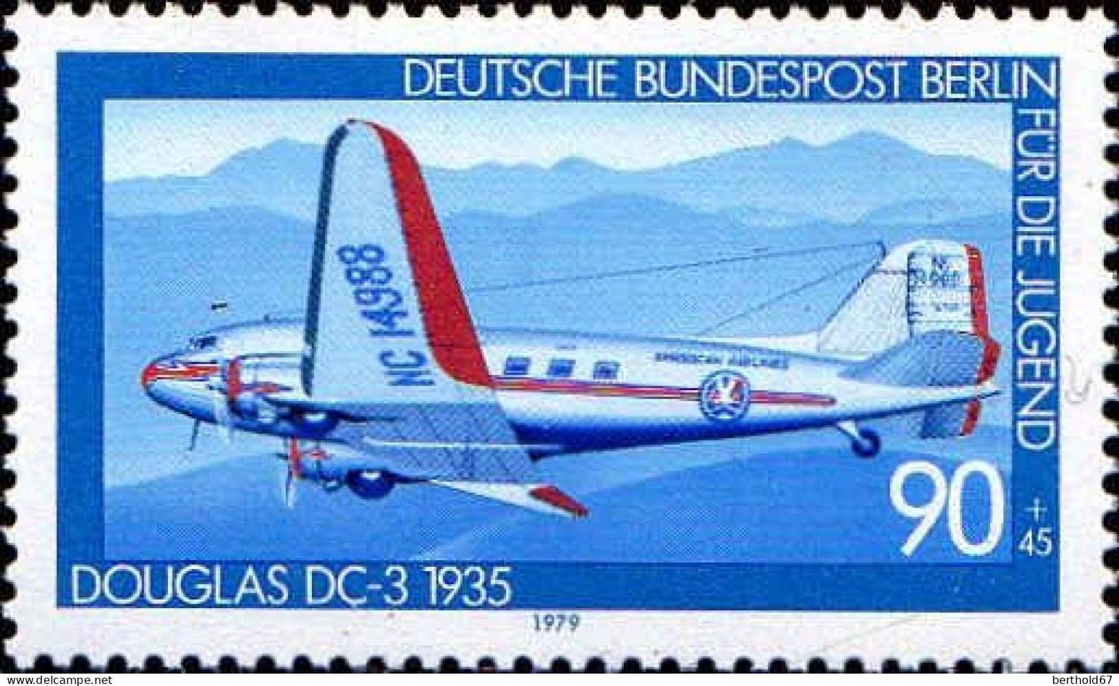 Berlin Poste N** Yv:555 Mi:595 Douglas DC3 1935 (Thème) - Flugzeuge