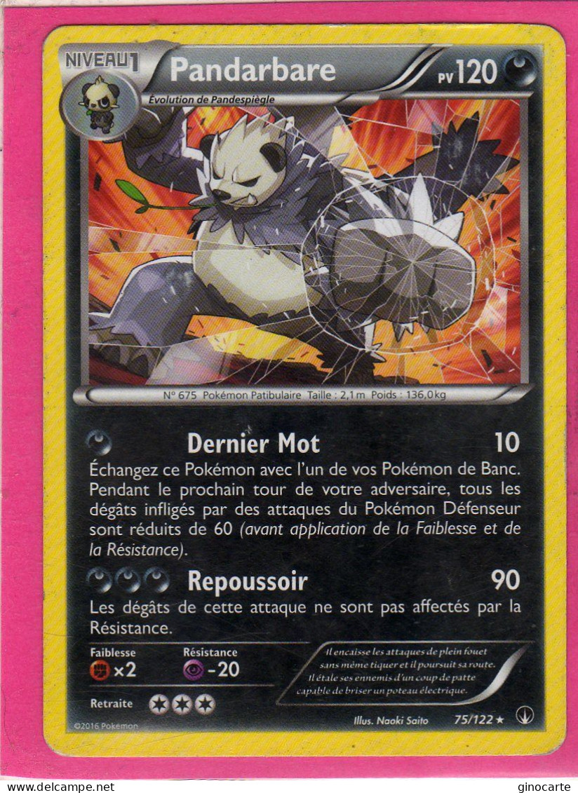 Carte Pokemon Francaise 2016 Xy Rupture Turbo 75/122 Pandarbare 120pv Occasion - XY