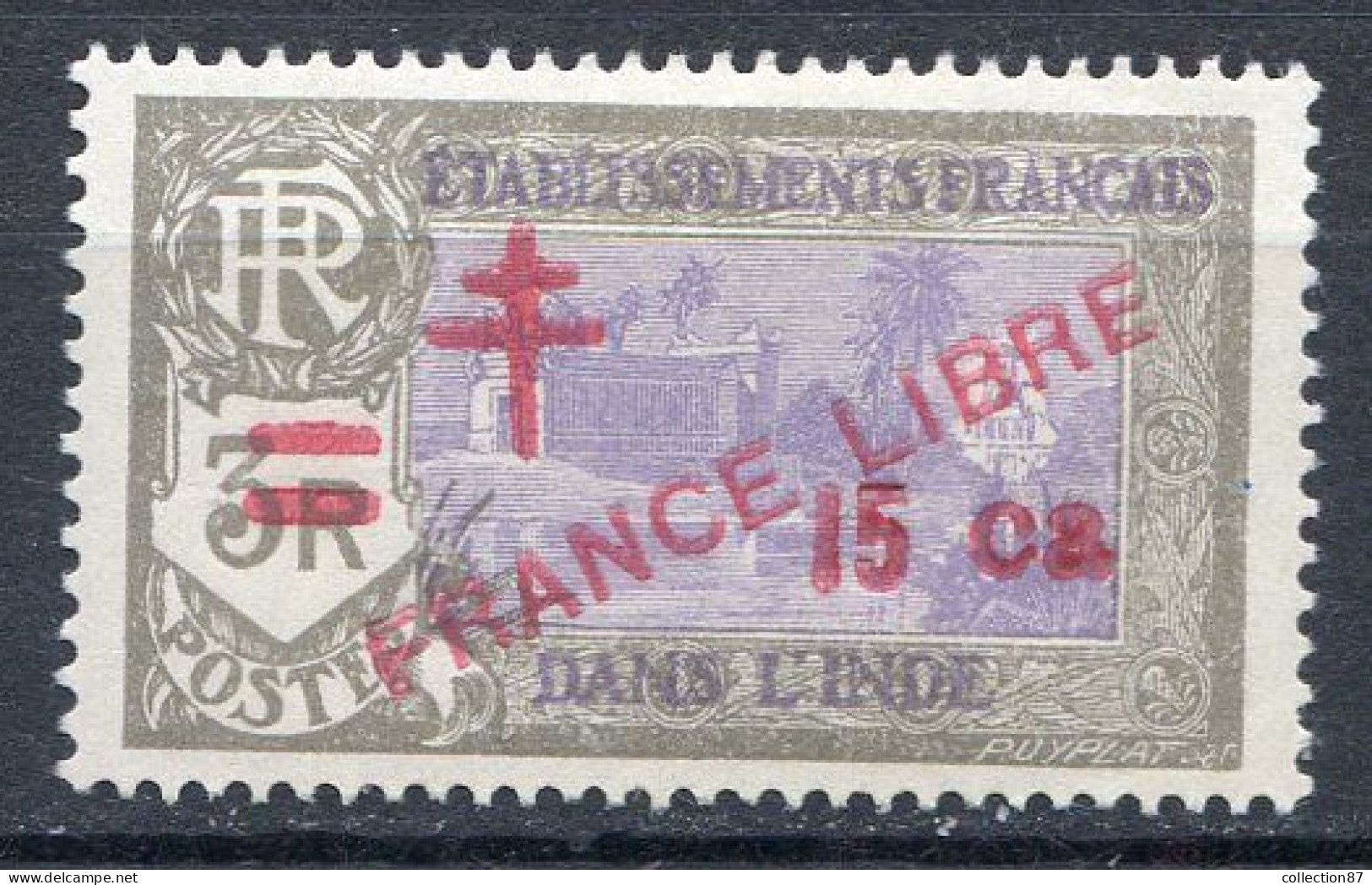 Réf 75 CL2 < -- INDE - FRANCE LIBRE < N° 208 * NEUF Ch.Dos Visible MH * - Unused Stamps