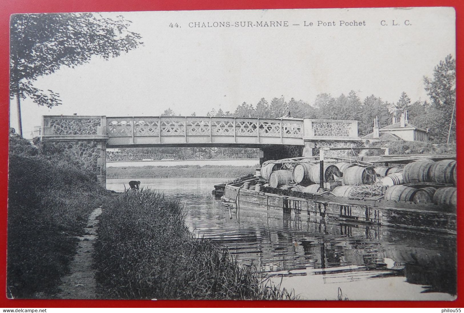 Cpa 51 CHALONS SUR MARNE Anime Pont Pochet Peniche Barriques - Châlons-sur-Marne