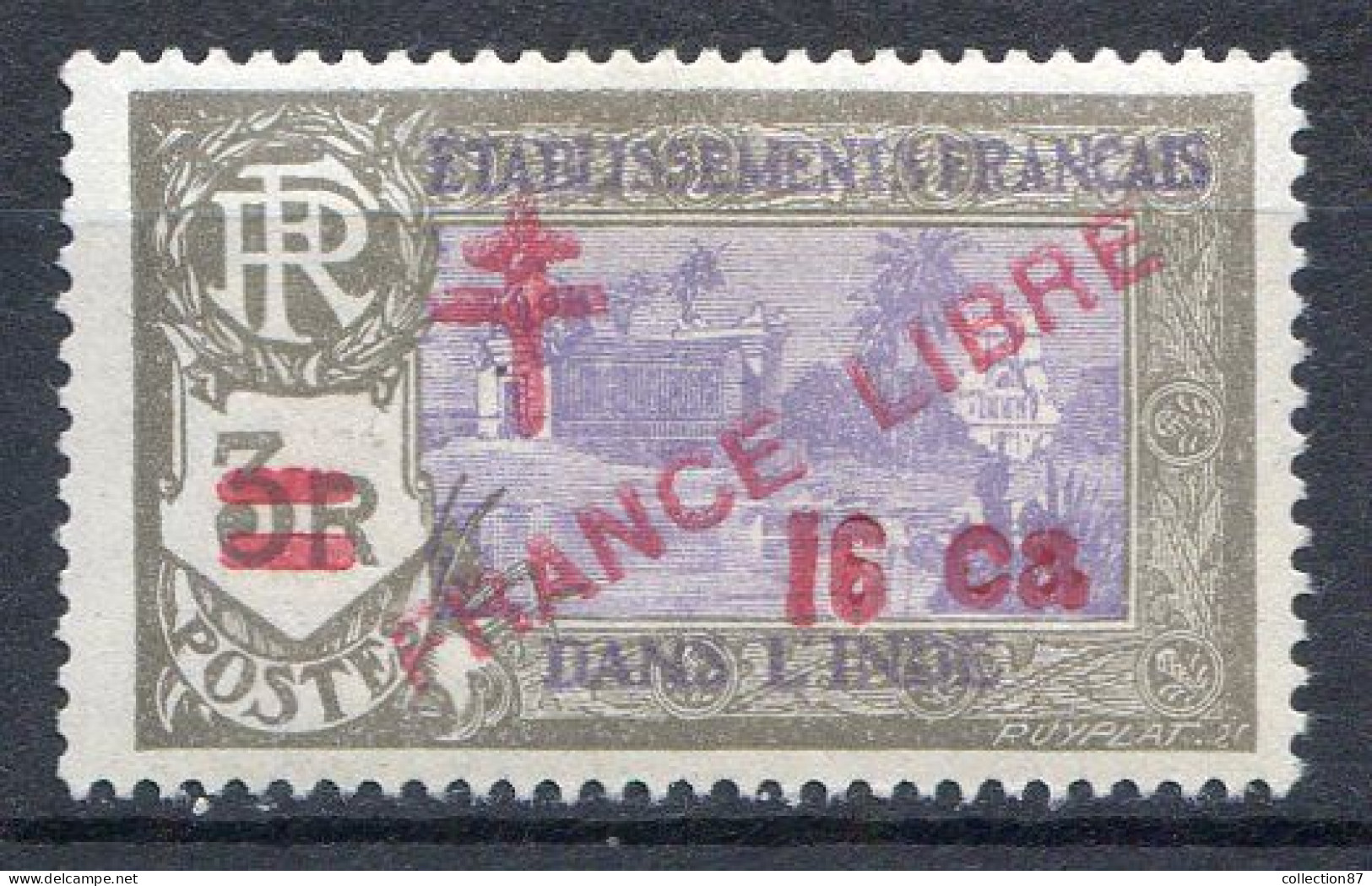 Réf 75 CL2 < -- INDE - FRANCE LIBRE < N° 209 * NEUF Ch.Dos Visible MH * - Unused Stamps