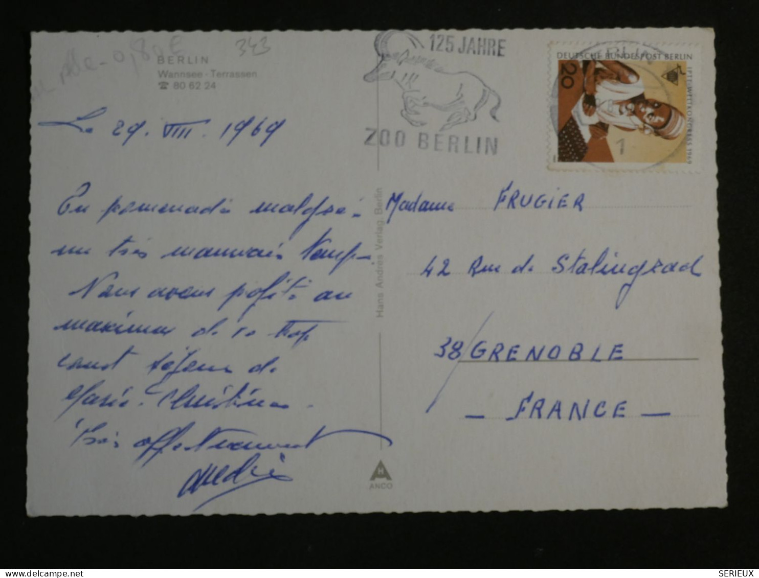 DO16  ALLEMAGNE CARTE  1969 BERLIN A GRENOBLE FRANCE     +AFF. INTERESSANT+ +++++ - Cartas & Documentos