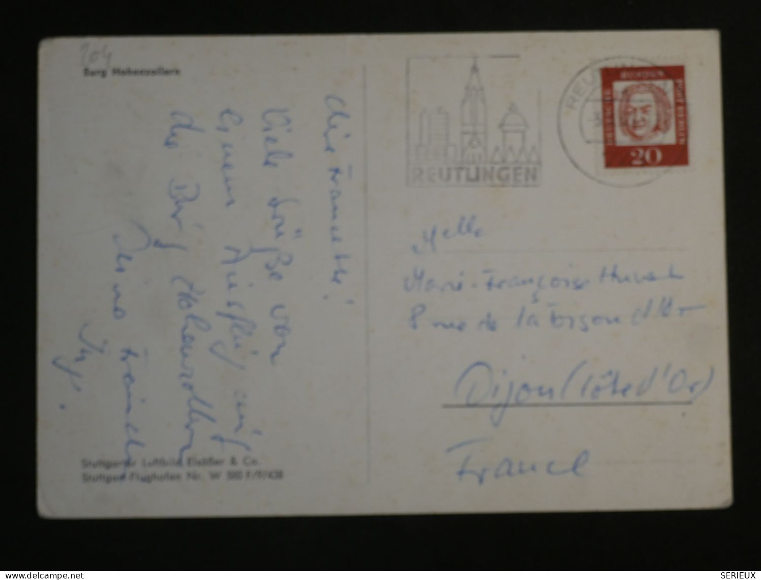 DO16  ALLEMAGNE CARTE  1969 CHATEAU.  A DIJON  FRANCE     +AFF. INTERESSANT+ +++++ - Brieven En Documenten