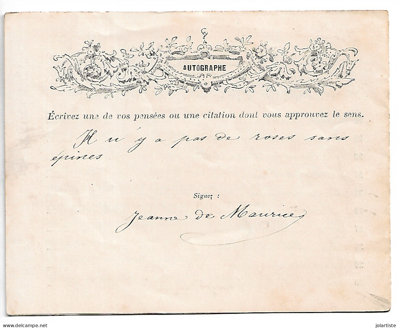 Vitry Le Francois (51) 1882 Mes Confidences De Jeanne DE MAURICE De  8 Pages Et Autographe Clas 5 N0174 - Altri & Non Classificati