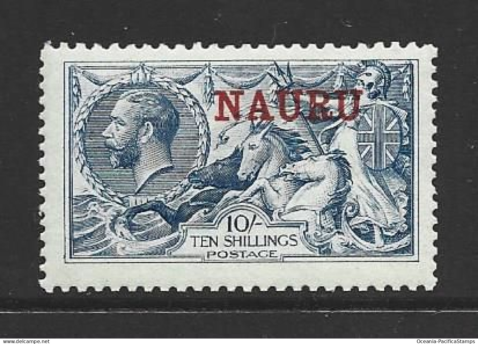 Nauru 1916 - 1923 Overprint On 10 Shilling Light Blue KGV Seahorse MLH - Nauru