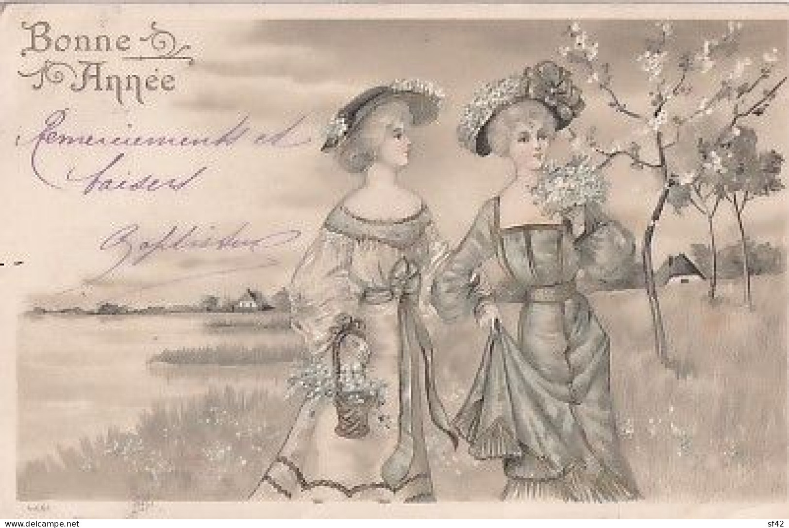 LA CUEILLETTE      2 FEMMES         CARTE EN RELIEF - New Year