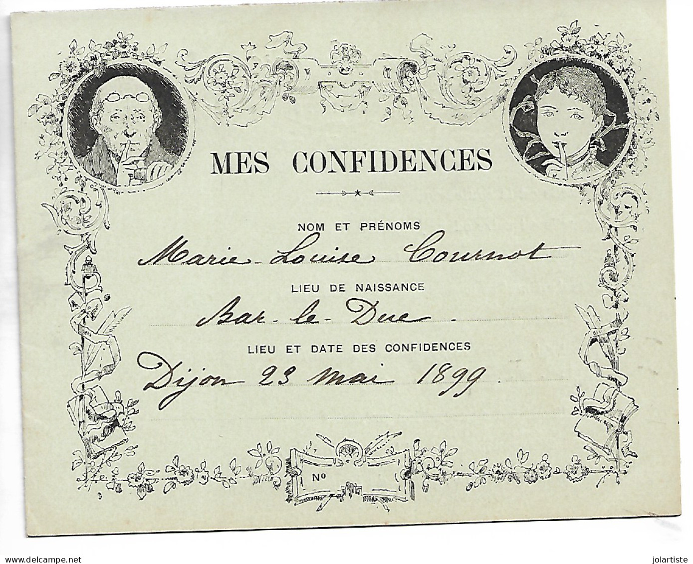 Bar Le Duc  (55) 1899 Mes Confidences De Marie Louise COURNOT De  8 Pages Et Autographe Clas 5 N0174 - Other & Unclassified