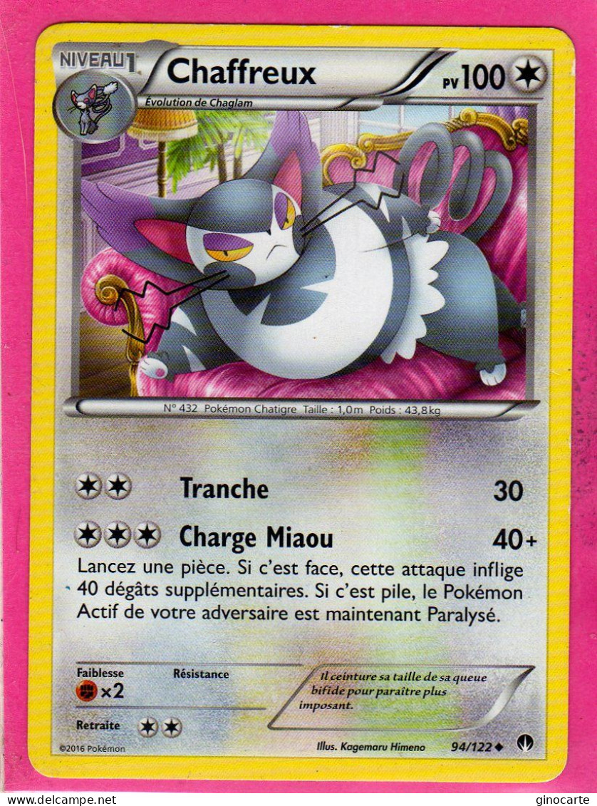 Carte Pokemon Francaise 2016 Xy Rupture Turbo 94/122 Chaffreux 100pv Occasion - XY