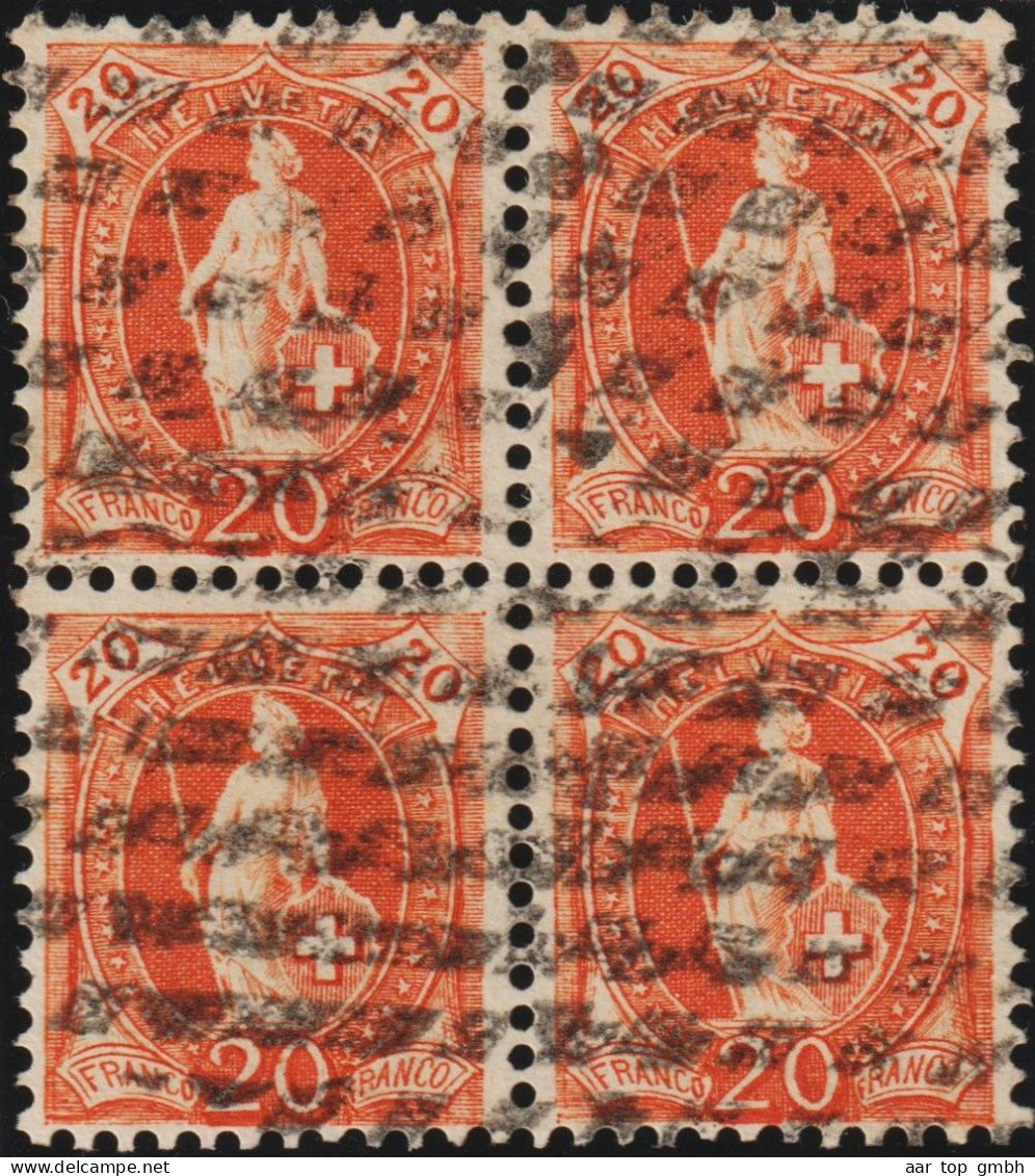 Schweiz Stehende Helvetia ~1900 20 Rp. SBK#66E 4-er-Block Gitterraute - Used Stamps