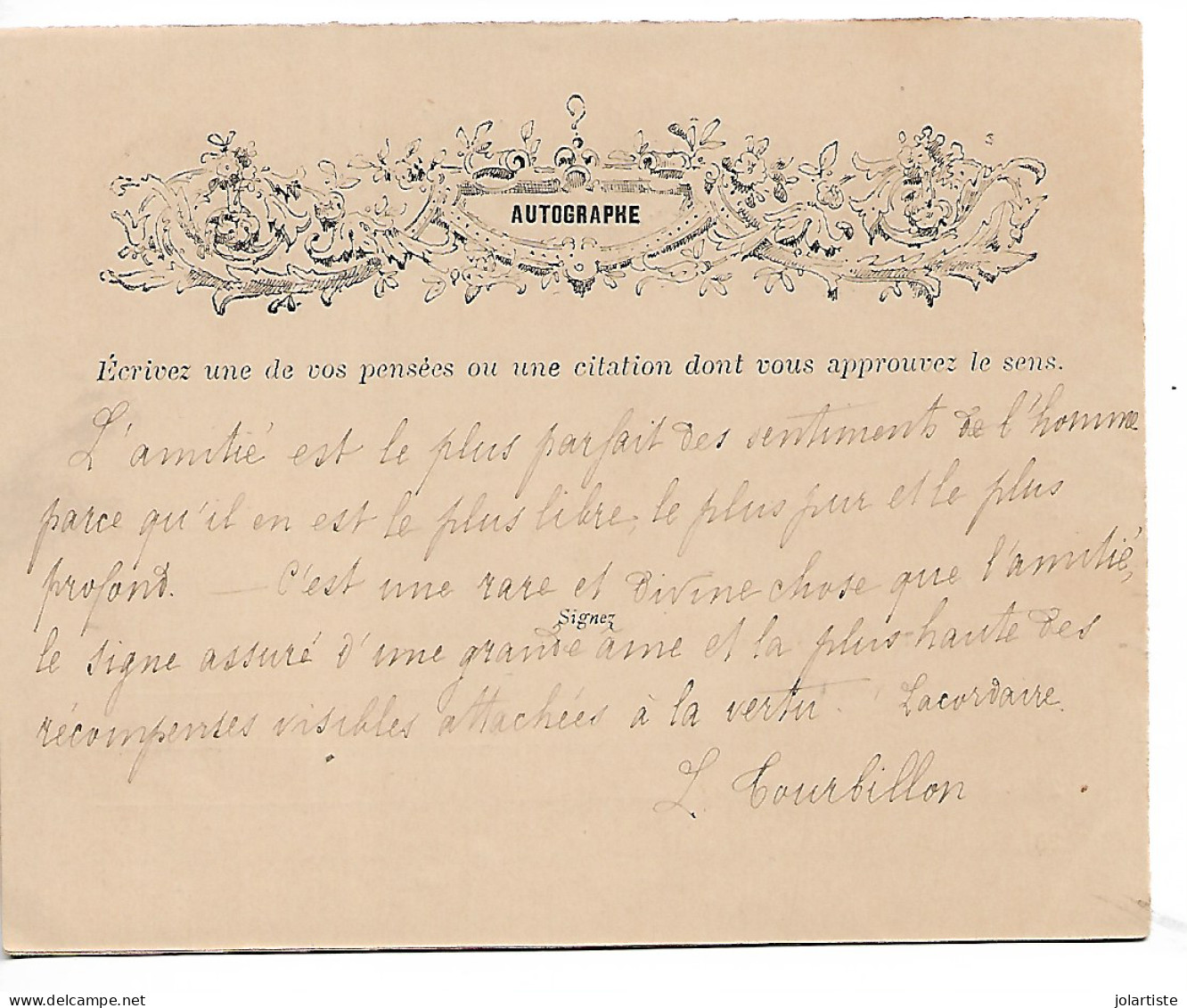 Ile Des Peupliers  ( 60) 1895 Mes Confidences De L TOURBILLON De  8 Pages Et Autographe Clas 5 N0174 - Autres & Non Classés