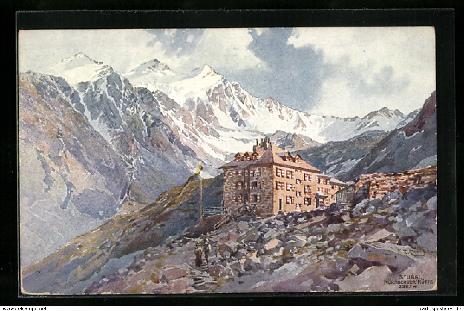 Künstler-AK Edward Theodore Compton: Nürnberger-Hütte Vor Schneebedeckten Spitzen  - Compton, E.T.