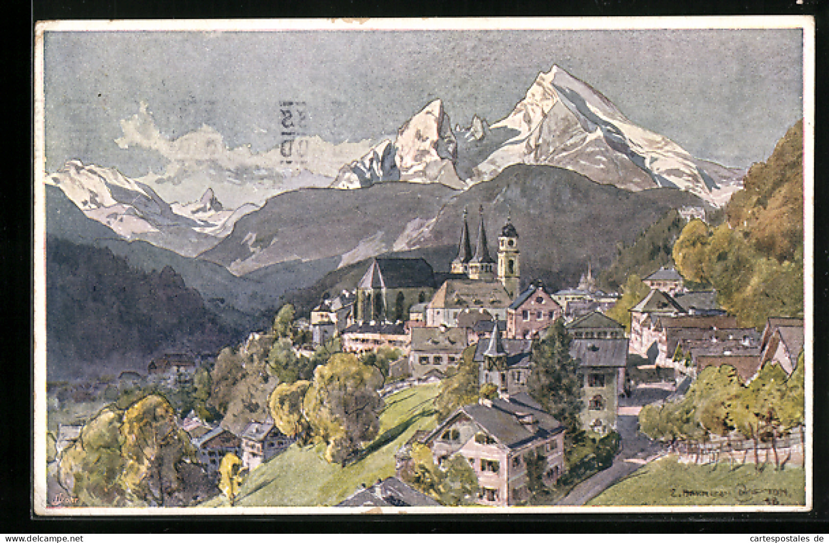 Künstler-AK Edward Harrison Compton: Berchtesgaden, Gesamtansicht Mit Schneebedeckten Gipfeln  - Autres & Non Classés