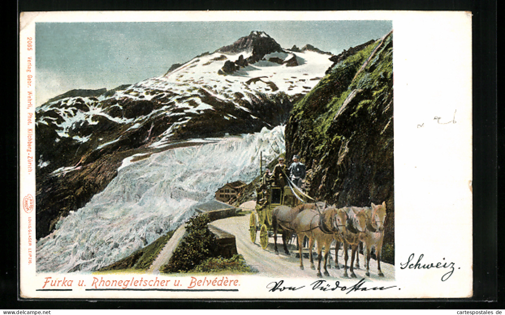 AK Furka, Rhonegletscher Und Belvedere, Postkutsche  - Postal Services