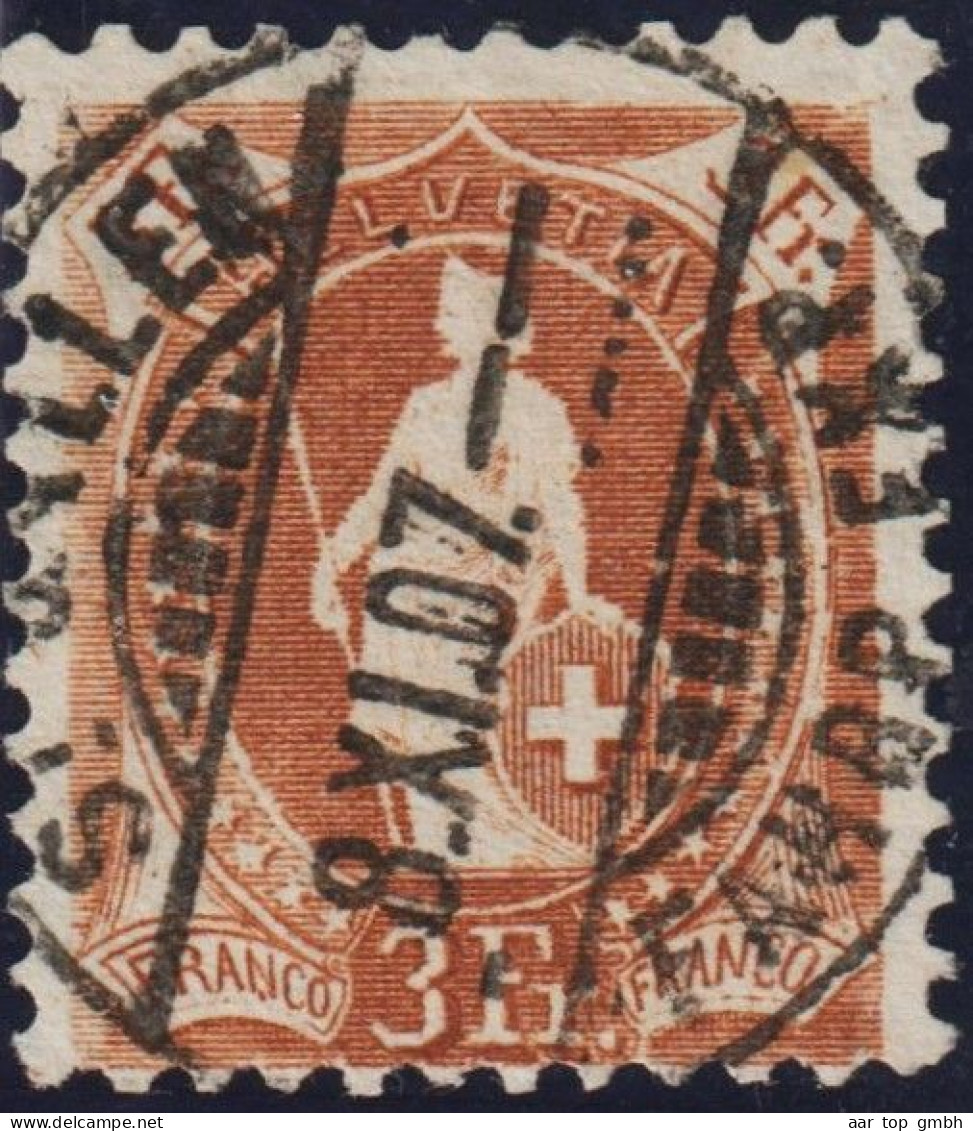 Schweiz Stehende Helvetia 3 Fr. SBK#92C Vollstempel Gepr. Machand St. Gallen 1907-11-08 - Oblitérés