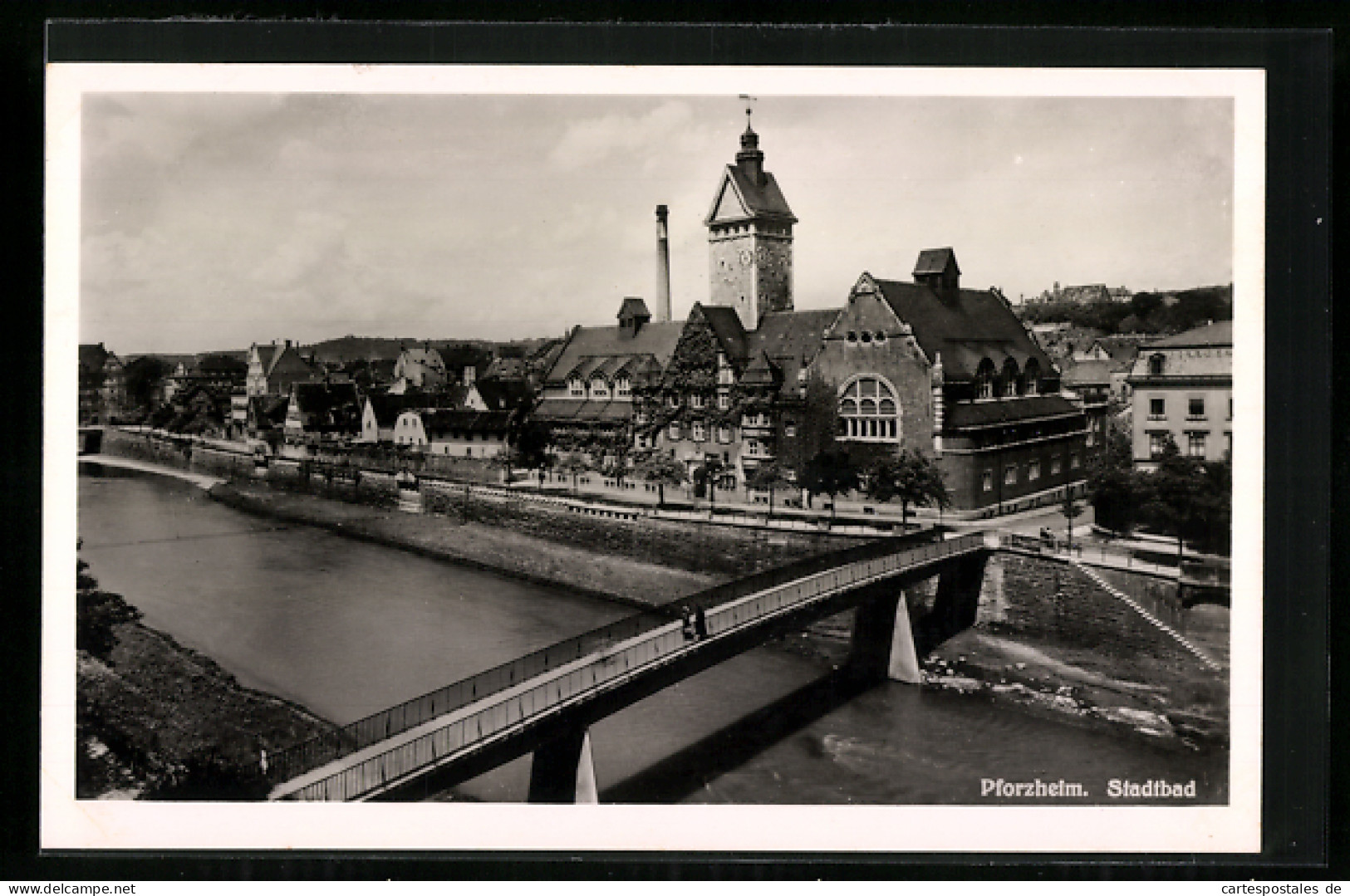 AK Pforzheim, Fussgängerbrücke Am Stadtbad  - Pforzheim