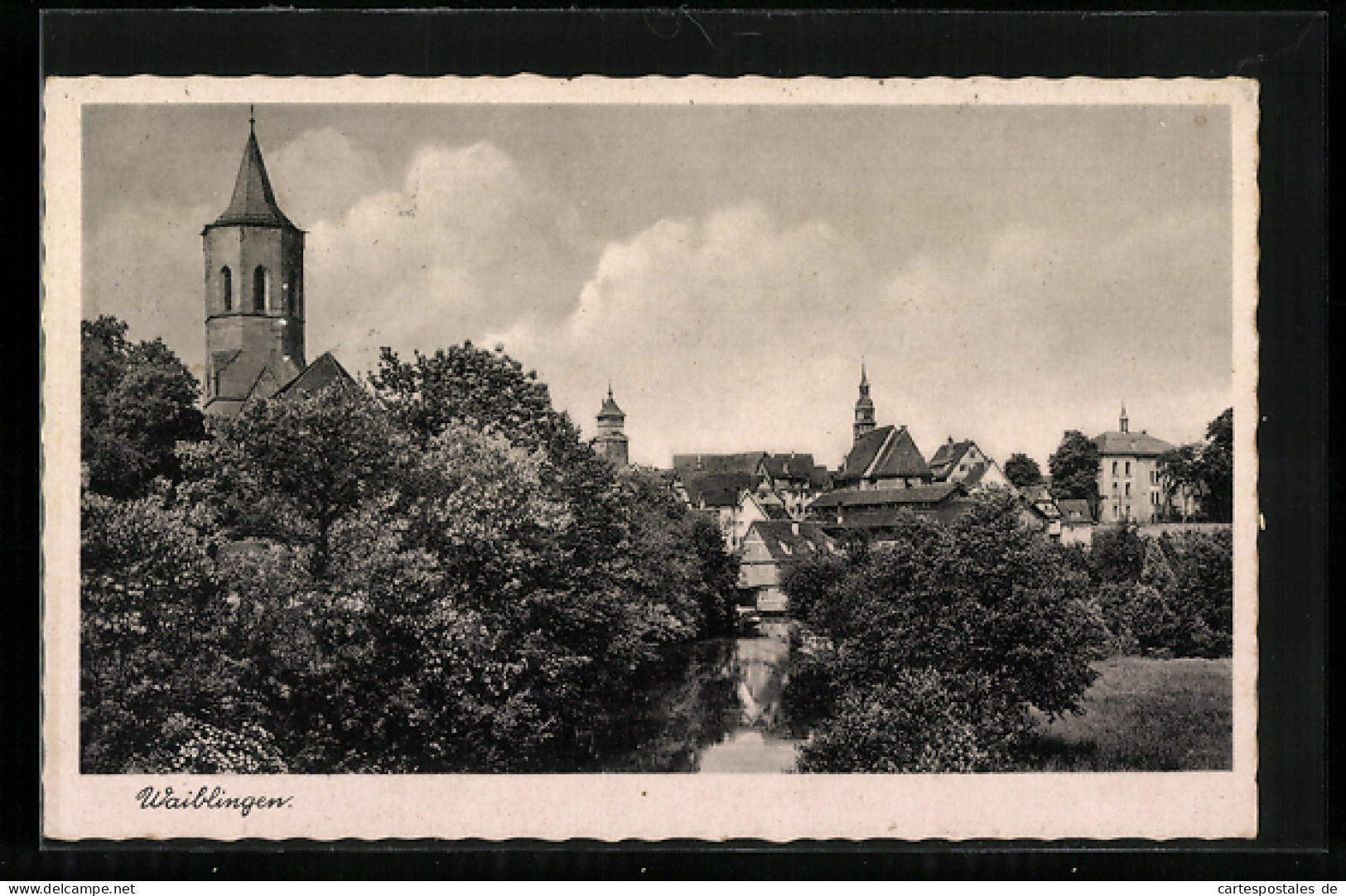 AK Waiblingen, Blick Vom Ufer Zur Kirche  - Waiblingen