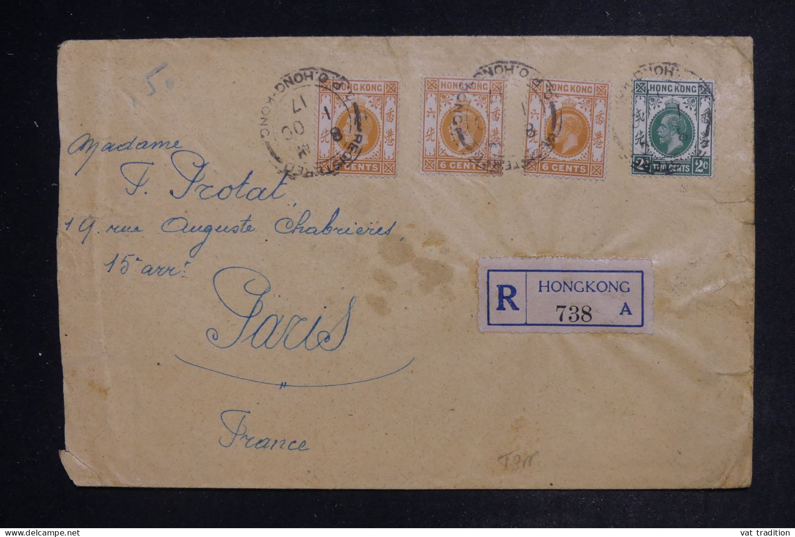 HONG KONG - Enveloppe En Recommandé D'un Soldat Détaché à La Mission Truptil Pour Paris En 1917  - L 152465 - Briefe U. Dokumente
